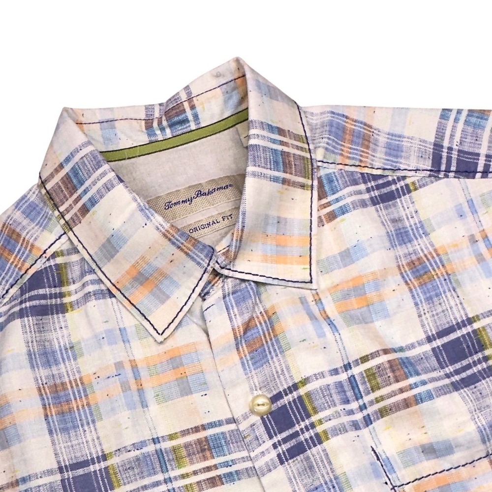 Tommy Bahama Mens Small Original Fit 100% Silk Plaid Short Sleeve Button Shirt